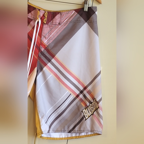 Billabong Board Shorts Mens 36 Swim Trunks Orange Brown Surf Striped Pocket Logo - Picture 12 of 15